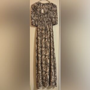 Vagabond Neutral Floral Maxi Dress in Beige and Brown